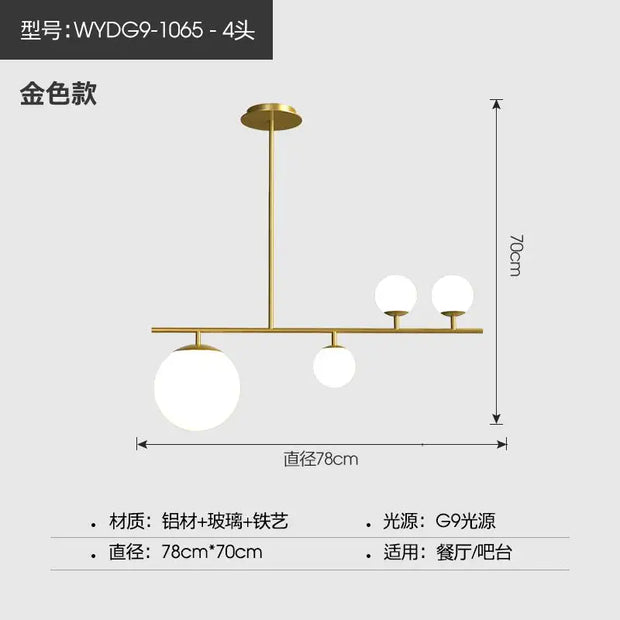 Nordic long chandelier Black Golden glass pendant Light
