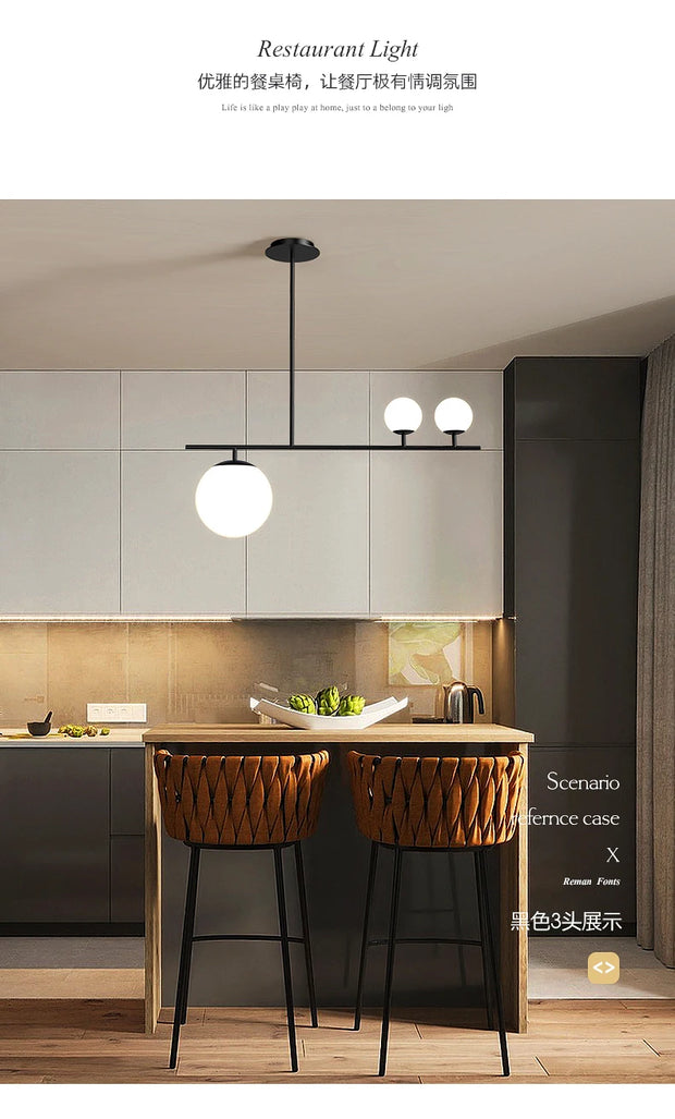 Nordic long chandelier Black Golden glass pendant Light