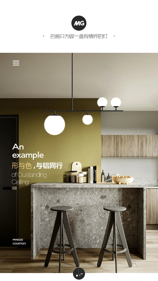 Nordic long chandelier Black Golden glass pendant Light