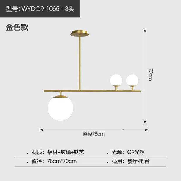 Nordic long chandelier Black Golden glass pendant Light