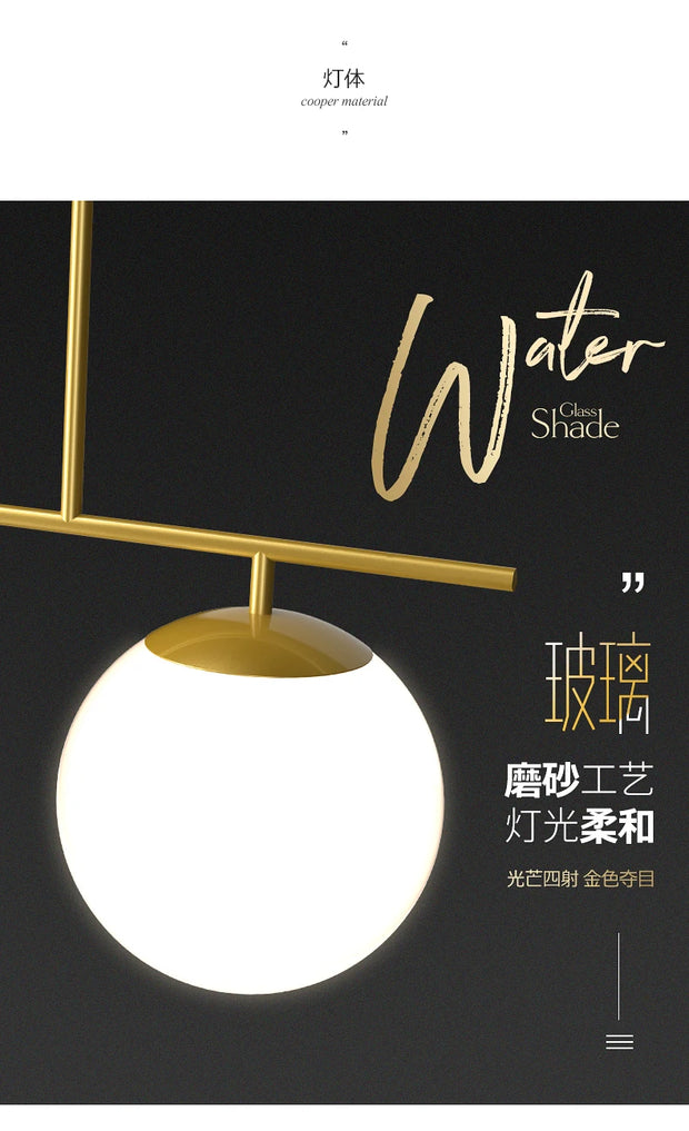 Nordic long chandelier Black Golden glass pendant Light
