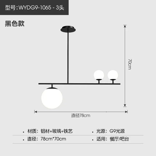 Nordic long chandelier Black Golden glass pendant Light
