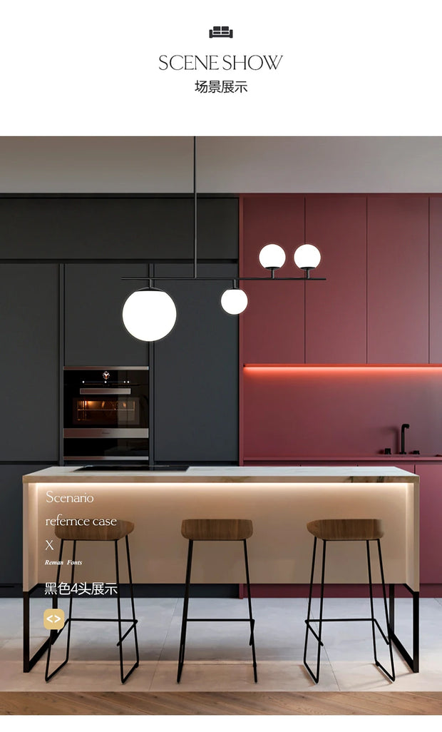 Nordic long chandelier Black Golden glass pendant Light