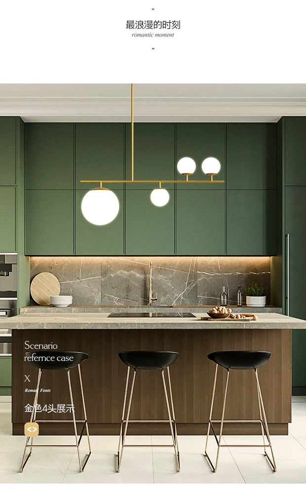 Nordic long chandelier Black Golden glass pendant Light
