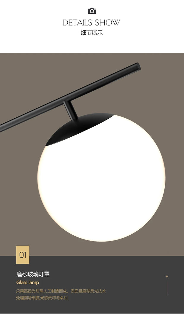 Nordic long chandelier Black Golden glass pendant Light