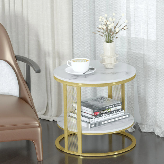 Marble Modern Round Accent Side Coffee Bilayer Table for Living Room Home Décor