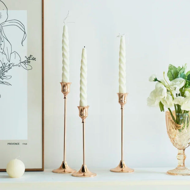 3pc Candlestick Holders Kit Brass Gold for Wedding Party Dinning