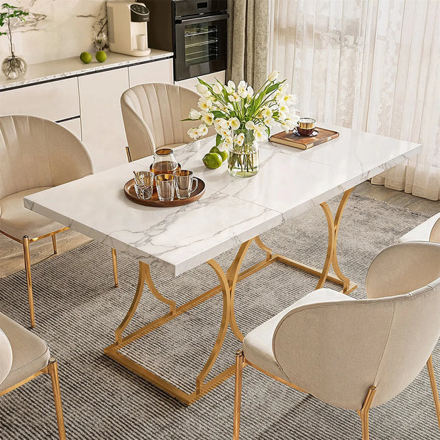 63" Luxury Dining Rectangle Modern Marble Table