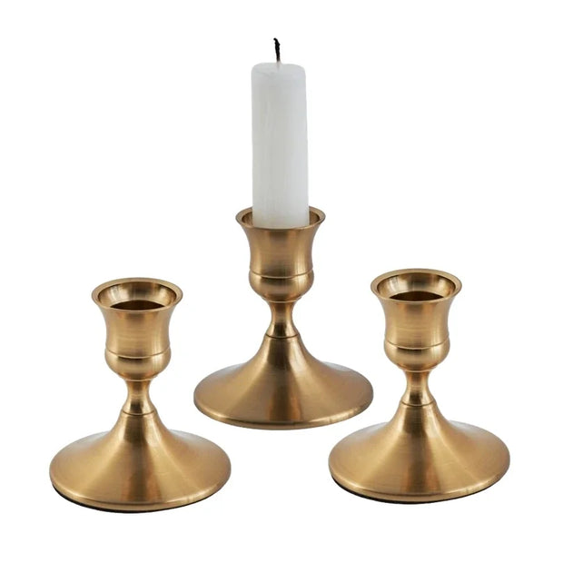 3pc Candlestick Holders Kit Brass Gold for Wedding Party Dinning