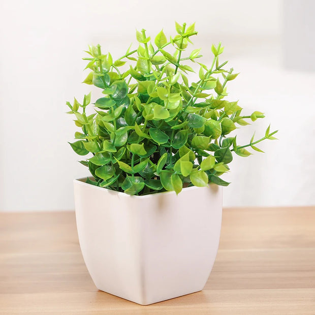 Green Artificial Bonsai Mini Eucalyptus Flower Potted Plant