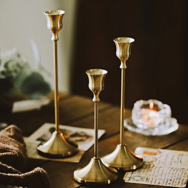 3pc Candlestick Holders Kit Brass Gold for Wedding Party Dinning