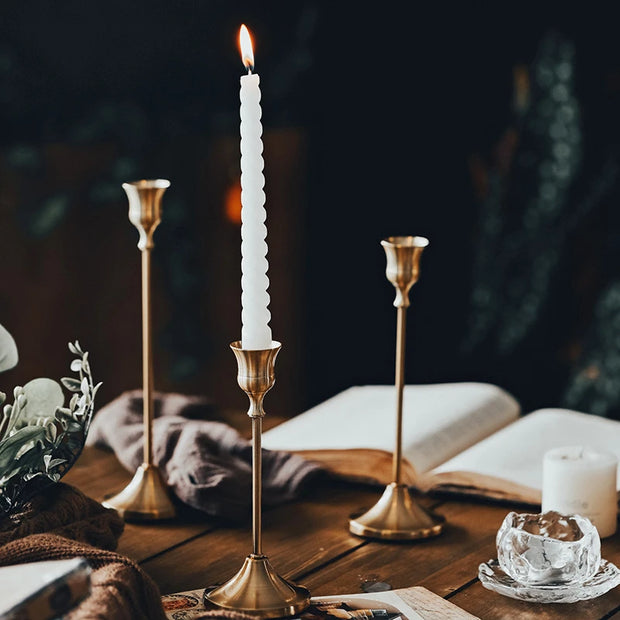 3pc Candlestick Holders Kit Brass Gold for Wedding Party Dinning