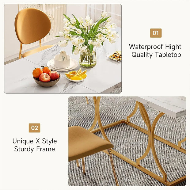 63" Luxury Dining Rectangle Modern Marble Table