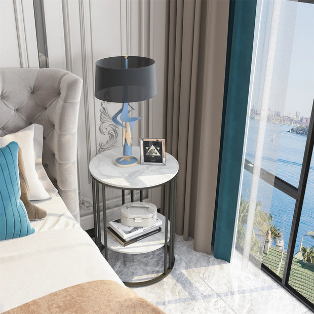 2 Tier Sintered Stone End Table