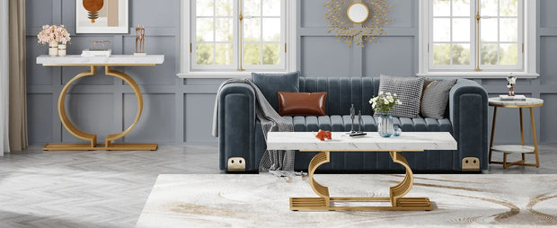 Tribesigns Coffee Table 47 inches Faux Marble Cocktail Table with Geometric Frame