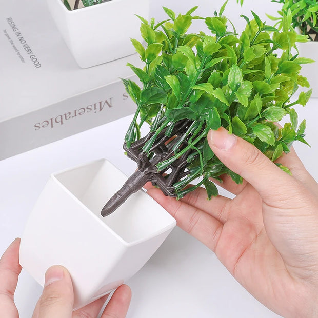 Green Artificial Bonsai Mini Eucalyptus Flower Potted Plant
