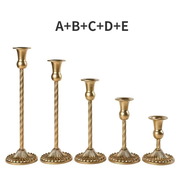 3pc Candlestick Holders Kit Brass Gold for Wedding Party Dinning