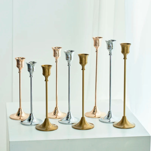 3pc Candlestick Holders Kit Brass Gold for Wedding Party Dinning