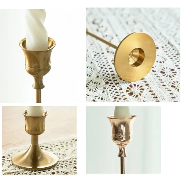 3pc Candlestick Holders Kit Brass Gold for Wedding Party Dinning
