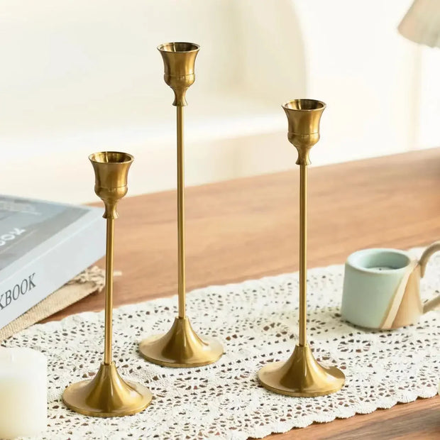 3pc Candlestick Holders Kit Brass Gold for Wedding Party Dinning