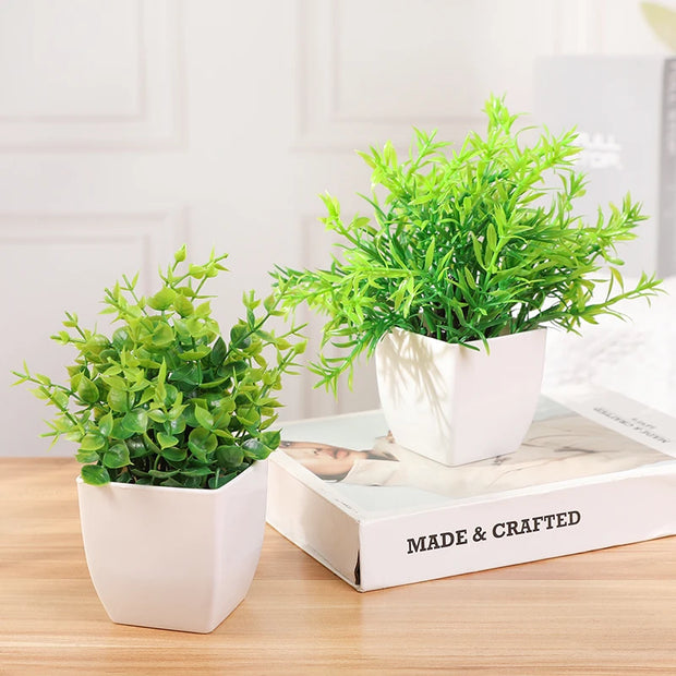 Green Artificial Bonsai Mini Eucalyptus Flower Potted Plant