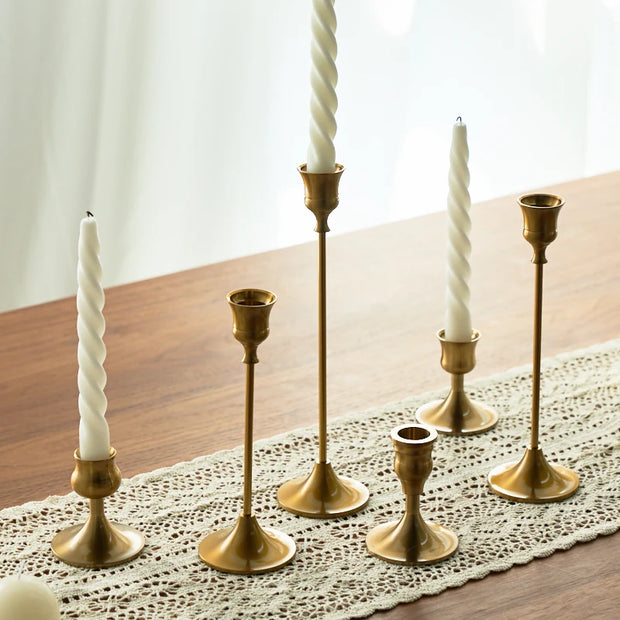 3pc Candlestick Holders Kit Brass Gold for Wedding Party Dinning
