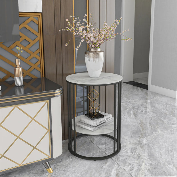 2 Tier Sintered Stone End Table