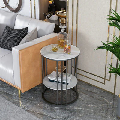 2 Tier Sintered Stone End Table