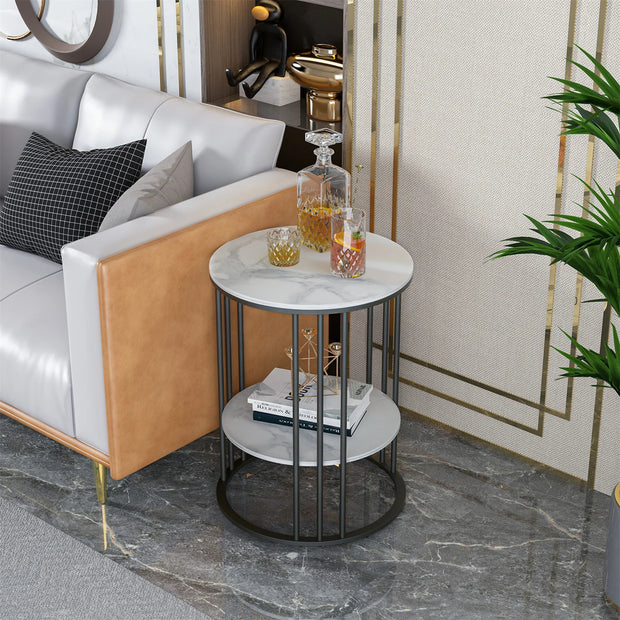 2 Tier Sintered Stone End Table