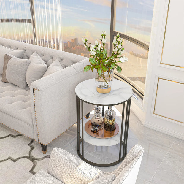 2 Tier Sintered Stone End Table