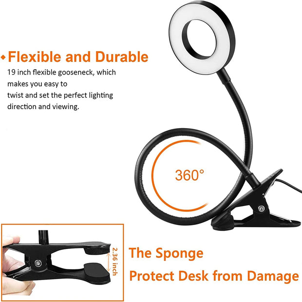 48 LEDs Clip on Desk Lamp 360°Flexible Read Light