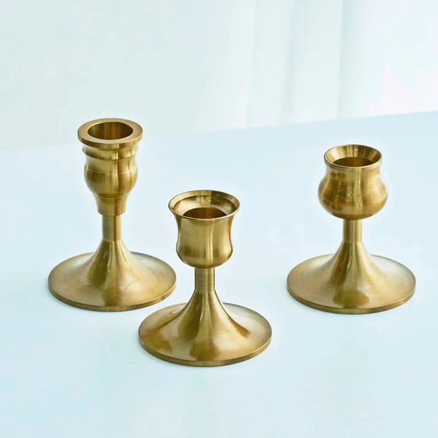 3pc Candlestick Holders Kit Brass Gold for Wedding Party Dinning