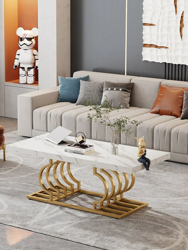 Tribesigns Coffee Table 47 inches Faux Marble Cocktail Table with Geometric Frame