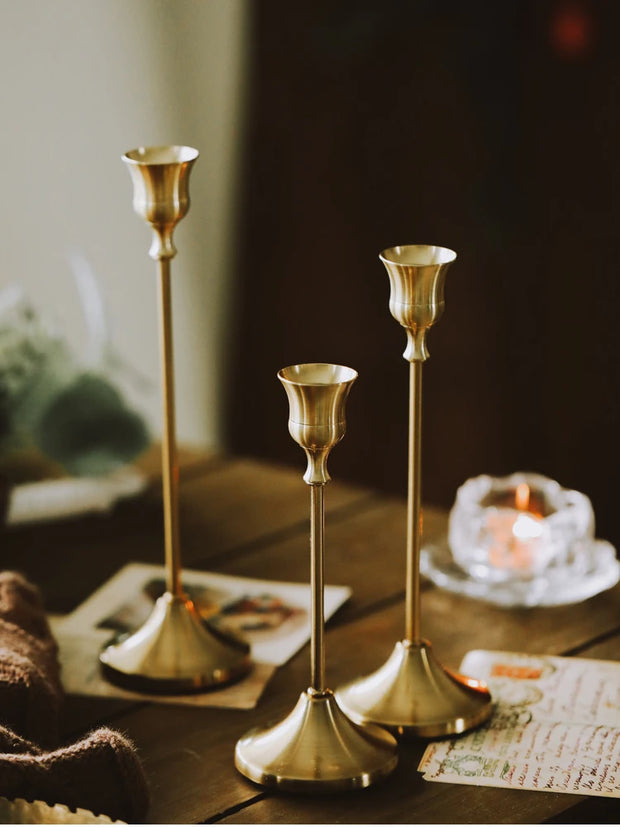 3pc Candlestick Holders Kit Brass Gold for Wedding Party Dinning