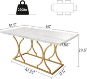 63" Luxury Dining Rectangle Modern Marble Table