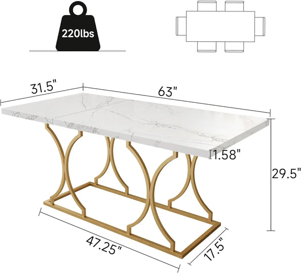 63" Luxury Dining Rectangle Modern Marble Table